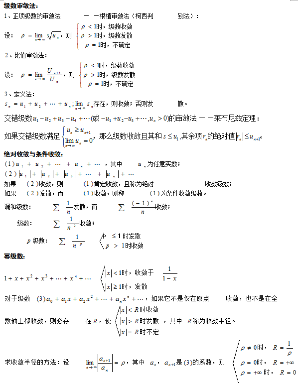 2022年山东成人高考专升本《高等数学（一）》科目重点公式4：级数审敛公式